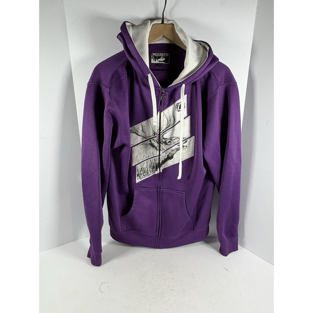 Deadeye Outfitters Purple Moose Graphic Full Zip Hoodie Mens XL